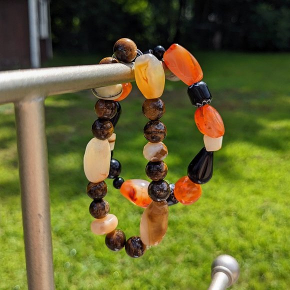 Tiger Eye Stone Glass Bead Stretch Bracelet Bundle - Picture 4 of 11